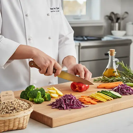 Chef preparing fresh vegetables